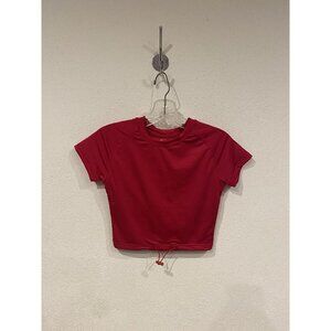 Buffbunny Collection Shirt Womens Small Red Cropped Drawstring Hem Athletic
